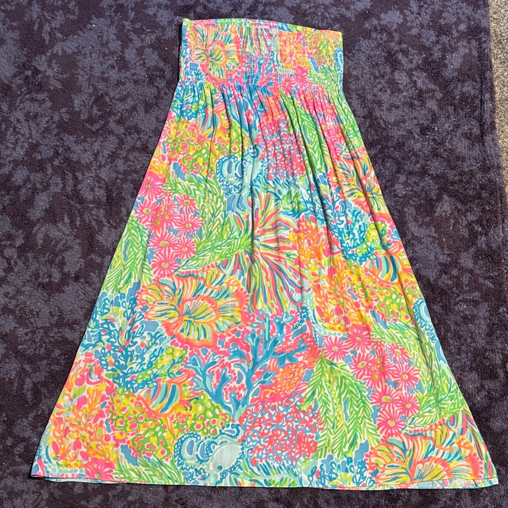 Lilly Pulitzer sz Medium Bodhi Maxi Skirt Lovers Coral /Strapless Dress - Picture 3 of 13